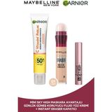 Maybelline New York Instant Anti Age Eraser Kapatıcı 01 Light + C Vitamini Parlak Günlük Güneş Koruyucu Fluid Yüz Kremi Işıltılı Doku + Mini Sky High Maskara