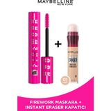 Maybelline New York Lash Sensational Firework Maskara + Maybelline New York Instant Anti Age Eraser Kapatıcı - 01 Light - Siyah