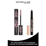Maybelline New York Lash Sensational Sky High Cosmic Black Maskara& Color Tattoo Eye Stix Göz Farı Kaş Kalemi Courageous