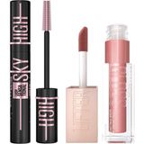 Maybelline New York Lash Sensational Sky High Cosmic Black Maskara + Lifter Gloss Nemlendirici Dudak Parlatıcısı- 003 Moon Makyaj Seti - 001 Brown