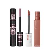 Maybelline New York Lash Sensational Sky High Cosmic Black Maskara + Super Stay Matte Ink Likit Mat Ruj, 65 Seductress Makyaj Seti