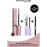 Maybelline New York Lash Sensational Sky High Kahverengi + Super Lock Brow Glue Kaş Sabitleyici Maskara + Mny Tat.liner Gel Pencil Mini Maskara Hediyeli