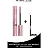 Maybelline New York Lash Sensational Sky High Maskara + Tat Liner Gel Pencil Göz Kalemi Mini - Siyah