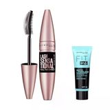 Maybelline New York Lash Sensational Yelpaze Etkili Intense Black Maskara - Ekstra Siyah 9.5 Ml & Mini Fit Me Matte - Poreless Matlaştırcı Makyaj B