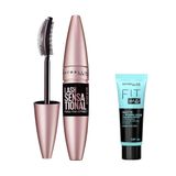 Maybelline New York Lash Sensational Yelpaze Etkili Intense Black Maskara - Ekstra Siyah 9.5 ml & Mini Fit Me Matte - Poreless Matlaştırcı Makyaj Bazı Makyaj Seti