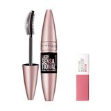 Maybelline New York Lash Sensational Yelpaze Etkili Intense Black Maskara - Ekstra Siyah 9.5 ml & Mini Super Stay Matte Ink Likit Mat Ruj - 15 Lover Makyaj Seti