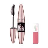 Maybelline New York Lash Sensational Yelpaze Etkili Intense Black Maskara - Ekstra Siyah 9.5 ml & Mini Super Stay Matte Ink Likit Mat Ruj - 15 Lover Makyaj Seti