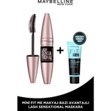 Maybelline New York Lash Sensational Yelpaze Etkili Intense Black Maskara - Ekstra Siyah + Fit Me Primer Matte Mini