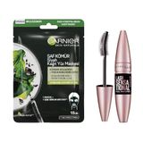 Maybelline New York Lash Sensational Yelpaze Etkili Intense Black Maskara - Ekstra Siyah & Kömürlü Kağıt Yüz Maskesi Siyah Yosun Set