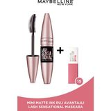 Maybelline New York Lash Sensational Yelpaze Etkili Intense Black Maskara - Ekstra Siyah + Mini Matte Ink Likit Mat Ruj - 15 Lover