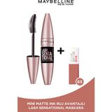 Maybelline New York Lash Sensational Yelpaze Etkili Intense Black Maskara - Ekstra Siyah + Mini Matte Ink Likit Mat Ruj - 65 Seductress