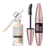 Maybelline New York Lash Sensational Yelpaze Etkili Intense Black Maskara Ekstra Siyah Super Stay Skin Tint Fondöten 03 Makyaj Seti