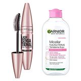 Maybelline New York Lash Sensational Yelpaze Etkili Siyah Maskara + Garnier Skin Naturals Micellar Kusursuz Makyaj Temizleme Suyu (200 ml)