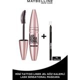 Maybelline New York Lash Sensational Yelpaze Etkili Siyah Maskara + Tat Liner Gel Pencil Göz Kalemi Mini