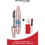 Maybelline New York Lash Sensational Yelpaze Etkili Suya Dayanıklı Siyah Maskara & Maybelline Mini Matte Ink