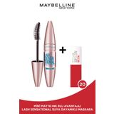 Maybelline New York Lash Sensational Yelpaze Etkili Suya Dayanıklı Siyah Maskara & Mini Likit Mat Ruj 20 Pioneer