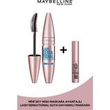 Maybelline New York Lash Sensational Yelpaze Etkili Suya Dayanıklı Siyah Maskara + Sky High Mini Maskara