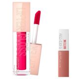 Maybelline New York Lifter Gloss Nemlendirici Dudak Parlatıcısı 24 Bubblegum Mini Super Stay Matte Ink Likit Mat Ruj 65 Seductress Makyaj Seti