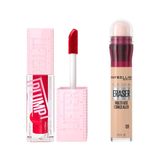 Maybelline New York Lifter Plump Dudak Parlatıcısı- 004 Red Flag & Instant Anti Age Eraser Kapatıcı, 01 Light, 6.8 ml Makyaj Seti