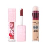Maybelline New York Lifter Plump Dudak Parlatıcısı- 005 Peach Fever & Instant Anti Age Eraser Kapatıcı, 01 Light, 6.8 ml Makyaj Seti