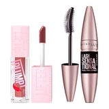 Maybelline New York Lifter Plump Dudak Parlatıcısı- 005 Peach Fever & Lash Sensational Yelpaze Etkili Intense Black Maskara Makyaj Seti