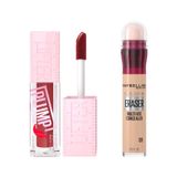 Maybelline New York Lifter Plump Dudak Parlatıcısı- 006 Hot Chili & Instant Anti Age Eraser Kapatıcı, 01 Light, 6.8 ml Makyaj Seti