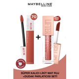 Maybelline New York Super Stay Matte Ink 70 Amazonian Likit Mat Ruj + Lifter Gloss 016 Rust Dudak Parlatıcısı