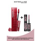 Maybelline New York Super Stay Vinyl Ink Uzun Süre Kalıcı Likit Parlak Ruj 10 Lippy & Mini Sky High Cosmic Black Maskara