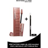 Maybelline New York Super Stay Vinyl Ink Uzun Süre Kalıcı Likit Parlak Ruj 120 Punchy + Tat Liner Gel Pencil Göz Kalemi Mini