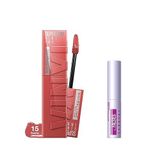 Maybelline New York Super Stay Vinyl Ink Uzun Süre Kalıcı Likit Parlak Ruj 15 Peachy & Mini Tattoo Liner Gel Pencil Makyaj Seti