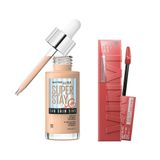 Maybelline New York Super Stay Vinyl Ink Uzun Süre Kalıcı Likit Parlak Ruj 15 Peachy & Super Stay Skin Tint Fondöten - 10 Makyaj Seti