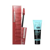 Maybelline New York Super Stay Vinyl Ink Uzun Süre Kalıcı Likit Parlak Ruj 35 Cheeky & Mini Fit Me Matte - Poreless Matlaştırcı Makyaj Bazı Makyaj Seti