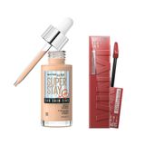 Maybelline New York Super Stay Vinyl Ink Uzun Süre Kalıcı Likit Parlak Ruj 35 Cheeky & Super Stay Skin Tint Fondöten - 10 Makyaj Seti
