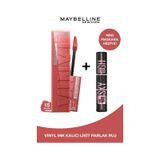 Maybelline New York Super Stay Vinyl Ink Uzun Süre Kalıcı Likit Ruj 15 Peachy + Sky High Cosmic Mini Maskara