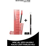 Maybelline Super Stay Vinyl Ink 100 Charmed Likit Parlak Ruj + Mini Tattoo Liner Göz Kalemi
