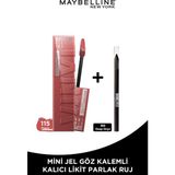 Maybelline Super Stay Vinyl Ink 115 Peppy Likit Parlak Ruj + Mini Tattoo Liner Göz Kalemi