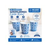 maycup 7 Oz Karton Bardak 100 Adet Mavi Çini Desen