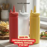 Mayden Concept Kapaklı Ketçap & Mayonez & Hardal Sosluk Şişesi - Sızdırmaz Sosluk - Sosluk Set - 1000 ml