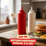 Mayden Concept Kapaklı Ketçap & Mayonez Sosluk Şişesi - Sızdırmaz Sosluk - Sosluk Set - 250 ml