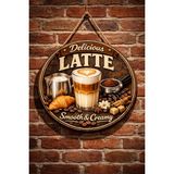 Mayeka Cafe Restoran Için Latte Kahve Duvar Kapı Tablo Süsü Ahşap Askılı Pano Tabela No 1 - 30 cm - Karışık