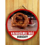 Mayeka Cafeler Simitçiler Börekçiler Kahvaltıcılar Çaycılar Için Simit ve Çay Duvar Kapı Tablo Ahşap Askılı Pano Tabela - 30 cm