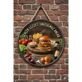 Mayeka Cheeseburger Temalı Büfeler Hamburgerciler Fast Food Için Ahşap Duvar Kapı Dekoratif Süs Tablo - 30 cm