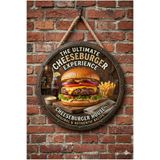Mayeka Cheeseburger Temalı Büfeler Hamburgerciler Fast Food İçin Ahşap Duvar Kapı Dekoratif Süs Tablo