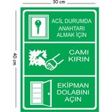 Mayeka Metal Acil Durumda Anahtarı Almak Için Camı Kırın Ekipman Dolabını Açın 30X40 cm A3 Uyarı Iş Güvenli - 30 x 40 cm