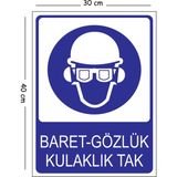 Mayeka Metal Baret Gözlük Kulaklık Tak 30X40 cm A3 Uyarı Iş Güvenliği Levhası - 30 x 40 cm