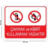 Mayeka Metal Çakmak ve Kibrit Kullanmak Yasaktır 15X20 cm Uyarı Iş Güvenliği Levhası