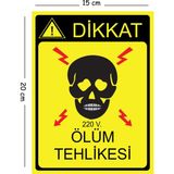 Mayeka Metal Dikkat 220 V Ölüm Tehlikesi 15X20 cm Uyarı Iş Güvenliği Levhası - 15 x 20 cm