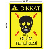 Mayeka Metal Dikkat 220 V Ölüm Tehlikesi 30X40 cm A3 Uyarı Iş Güvenliği Levhası - 30 x 40 cm