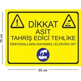 Mayeka Metal Dikkat Asit Tahriş Edici Tehlike Kimyasallara Dayanıklı Eldiven Giy 15X20 cm Uyarı Iş Güvenli - 15 x 20 cm