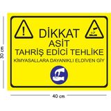 Mayeka Metal Dikkat Asit Tahriş Edici Tehlike Kimyasallara Dayanıklı Eldiven Giy 30X40 cm A3 Uyarı Iş Güven - 30 x 40 cm